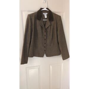 VTG Miss Dorby Brown Herringbone Button Down Blazer, Shoulder Pads, Businesswear